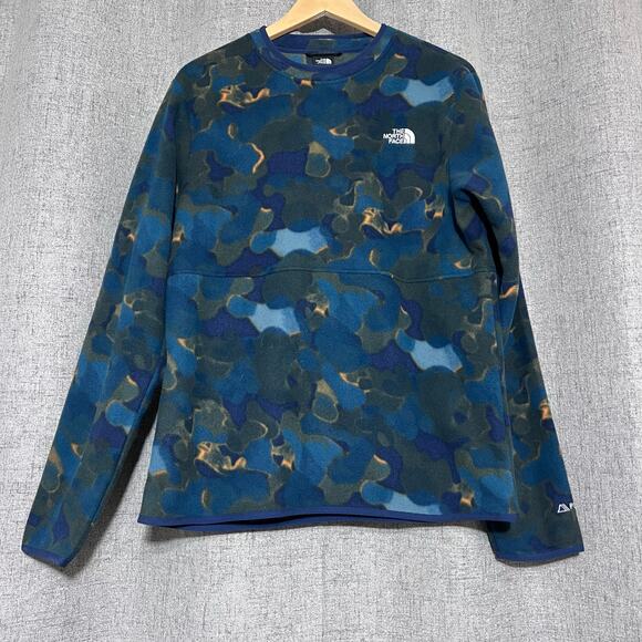 The North Face Fleece Sweatshirt Men Medium‎ Blue Camo PolarTec - Picture 1 of 7